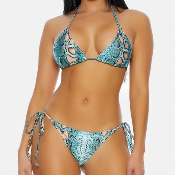 . Other - Snake Print Triangle Top Tie-Side Bottoms Bikini Swimwear 2 Piec
